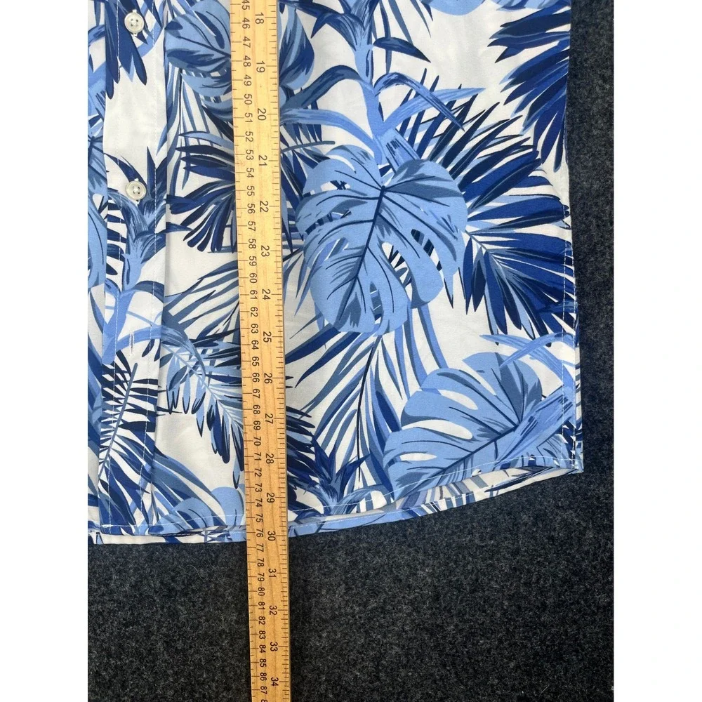 Cotton & Co Tropical Palm Leaf Button Down Shirt Mens Large Blue‎ White Hawaiian